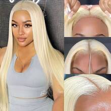 13x4/13x6 HD Clear Lace Front Wig, Human Blended Hair Straight, 34 Inches - 200% High Density Glue-Free Brazilian Human Blended Hair Frontal Wig, Pre-Plucked Hairline, Baby Hair Included, 613 No Glue Required, Easy To Wear - S613 - View 6