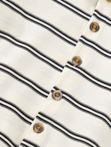 2pcs/Set Boys' Summer Fashion Commuter Business Casual Striped Short Sleeve Shirt With Bear Patch And Beige Straight Leg Pants - Apricot - View 6