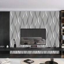 1 Roll Grey Wave Peel And Stick Wallpaper, 17.7in X 196.8in Waterproof Modern Striped Wall Sticker, Removable Contact Paper For Accent Wall Home Decor - Grey - View 5