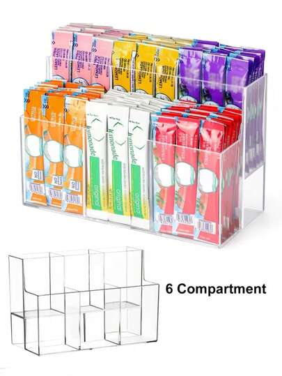 6-Grid Acrylic Beverage Bag Storage Box, Double-Layer Vertical Storage Box With Dustproof Door And Tray, Space-Saving Food Storage And Kitchen Organizer