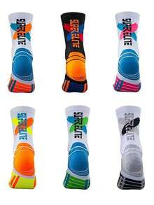 1/2 Pair Men's Crew Socks, Towel Bottom Sports Socks For Running, Basketball, Football, Versatile & Suitable For Sports - Multicolor - View 4