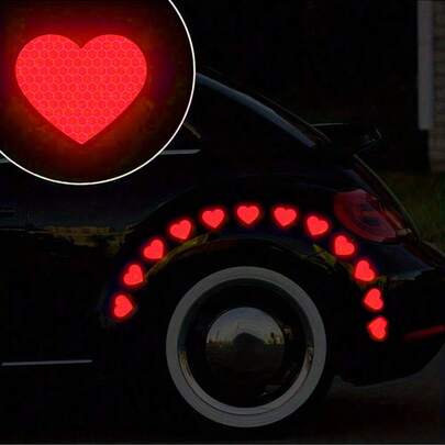 12pcs Heart-Shaped Reflective Car Stickers, Luminous Warning Reflective Stickers, Suitable For Motorcycles, Electric Vehicles And Cars. Whether It Is A Car For Daily Commuting, A Motorcycle Shuttling Through The Streets, Or A Flexible Electric Vehicle, Safety Is Always The Top Priority For Travel.