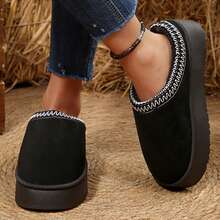 Slippers For Womens Furry Lined Short Ankle Boots Comfy Shoes Indoor Outdoor Fall Winter Cotton Fuzzy Slippers - 黑色 - 查看 8