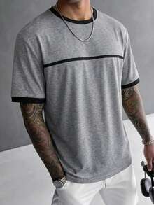 Men's Regular Fit Contrast Trim Short Sleeve T-Shirt, Spring/Autumn - Grey - View 3