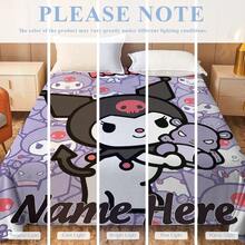 Sanrio 1pc Kuromi Themed Flannel Blanket, Customizable Name, Purple Tone, Featuring Detailed Kuromi Illustrations, Style - Suitable For All Seasons, Soft, Lightweight, Warm, Ideal For Sofa, Bed, Outdoor - Perfect Birthday And Holiday Gift For Family And Friends - Multicolor - View 9