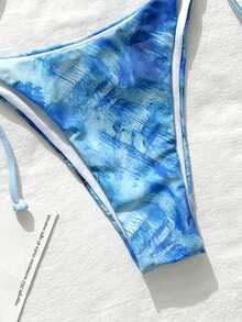 Bộ bikini hai mảnh gợi cảm, tối giản, thanh lịch, thường ngày, lãng mạn, thích hợp cho kỳ nghỉ, du lịch biển, tiệc tùng, in họa tiết toàn thân, đính hạt cườm, kiểu buộc dây cổ, dành cho nữ. - Màu xanh lam - Xem 4