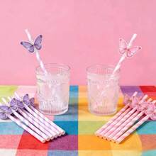 10/20/30pcs/Set Colorful Butterfly Straws, Girly Heat-Resistant Straws, Specialty Juice Straws - Multicolor - View 8