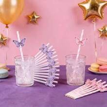 10/20/30pcs/Set Colorful Butterfly Straws, Girly Heat-Resistant Straws, Specialty Juice Straws - Multicolor - View 2