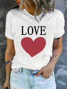 Shirt  Women Casual T-Shirt, Comic Heart Pattern For Valentine's DayLoose And Comfortable2026 Halftime Show Shirt - 白7 - 查看 1
