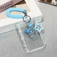 Heavy Duty Retractable Badge Reel With Keychain & Wrist Strap, Secure Locking Clear PVC ID Card Holder, Anti-Theft Badge Case For Students & Office, Ideal Back-To-School Gift Set - Màu xanh lam - Xem 2