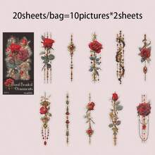 20 Sheets/Bag Stickers, Floral Beadwork Series, Vintage Beautiful Flower Theme PET Long Strip Stickers, Can Be Used As Bookmarks, Scrapbook Supplies, Notebook Accessories, Decorative Items For Photo Framesc - Multicolor - View 14