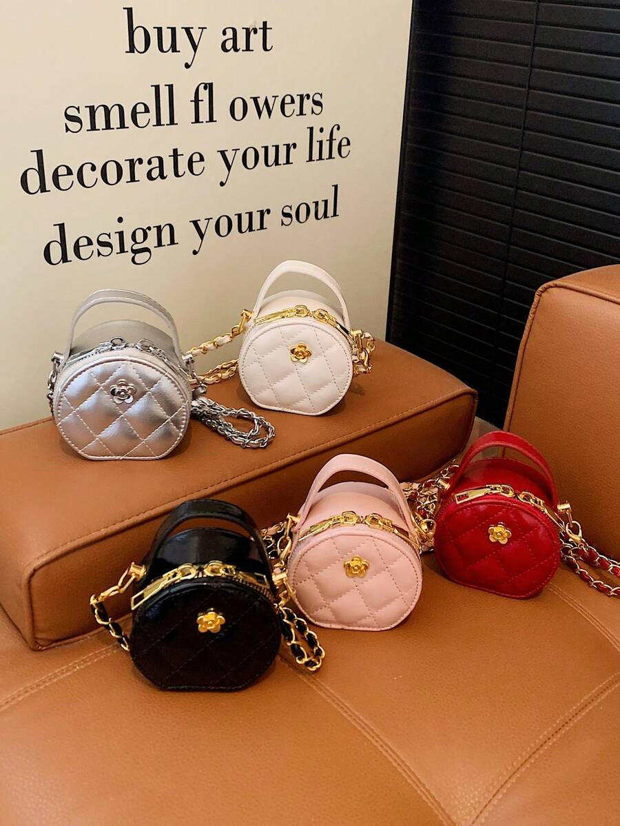 Ví đựng tiền xu mini chần bông, ví đeo chéo dễ thương đựng tiền xu và chìa khóa, phụ kiện thời trang đa năng. - Bánh kem tròn thêu - Xem 1