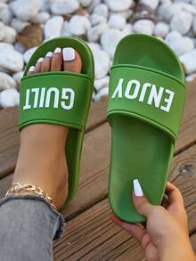 New Fashion Slippers Women High Elastic Rubber Sole Ladies Plastic Slippers, Comfortable Soft Versatile Commuting Lightweight Non-Slip Casual Home Slippers - Green - View 13