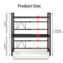 Expandable Microwave Oven Rack, Kitchen Shelf With 5 Hooks, 3-Tier Kitchen Counter Organizer Shelf Stand, Pot Pan Grill Storage Racks, Carbon Steel Heavy Load 24.95KG Capacity, Standing Shelf - Black Microwave Stand - View 4