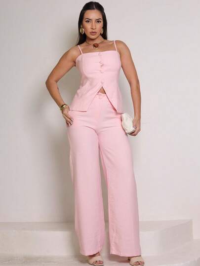 Conjunto Serenity Sensoriale Colete com Alças Reguláveis e Calça Pantalona com Bolsos