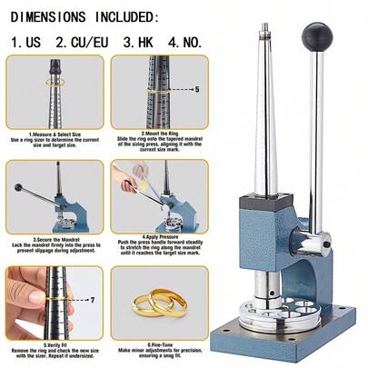 Ring Stretcher/Reducer, Professional Manual Ring Size Adjuster Tool, Suitable For US/EU/HK/Norway Sizes, For Precision Jewelry Repair, Ring Resizing And Coin Ring Making