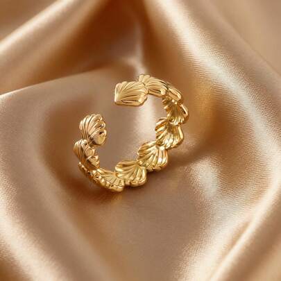 1 pieza Anillo de acero inoxidable chapado en oro de 18K vintage, accesorio de moda unisex, diseño abierto ajustable, accesorio principal con temática oceánica, regalo ideal para cumpleaños o aniversario