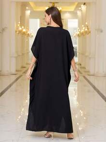 Black Embroidered Dress Thobe For Women House Dress Kaftan - Black - View 2