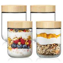 2/4 Pack 16oz Glass Jars With Airtight Lids; 10oz/24oz Overnight Oats Containers With Bamboo Lids; Wide Mouth Mason Salad Jars; Glass Food Storage Containers For Snacks, Yogurt, Spices And Sugar - Multicolor - View 13