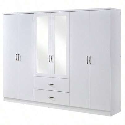 Paddington White 6 Door 2 Drawer Mirrored Wardrobe Bedroom Storage Furniture