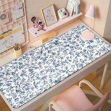 1件复古蓝白瓷质花卉图案鼠标垫，清新中式花卉大号桌面垫，防滑办公桌装饰键盘垫 - 長方形 - 查看 1