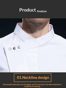 Premium Chef's Long Sleeve Work Uniform - Polyester Fabric, Machine Washable, Solid Color Mandarin Collar Design, Suitable For Chefs In Kitchen, Bakery, Restaurant, School Cafeteria - White - View 10