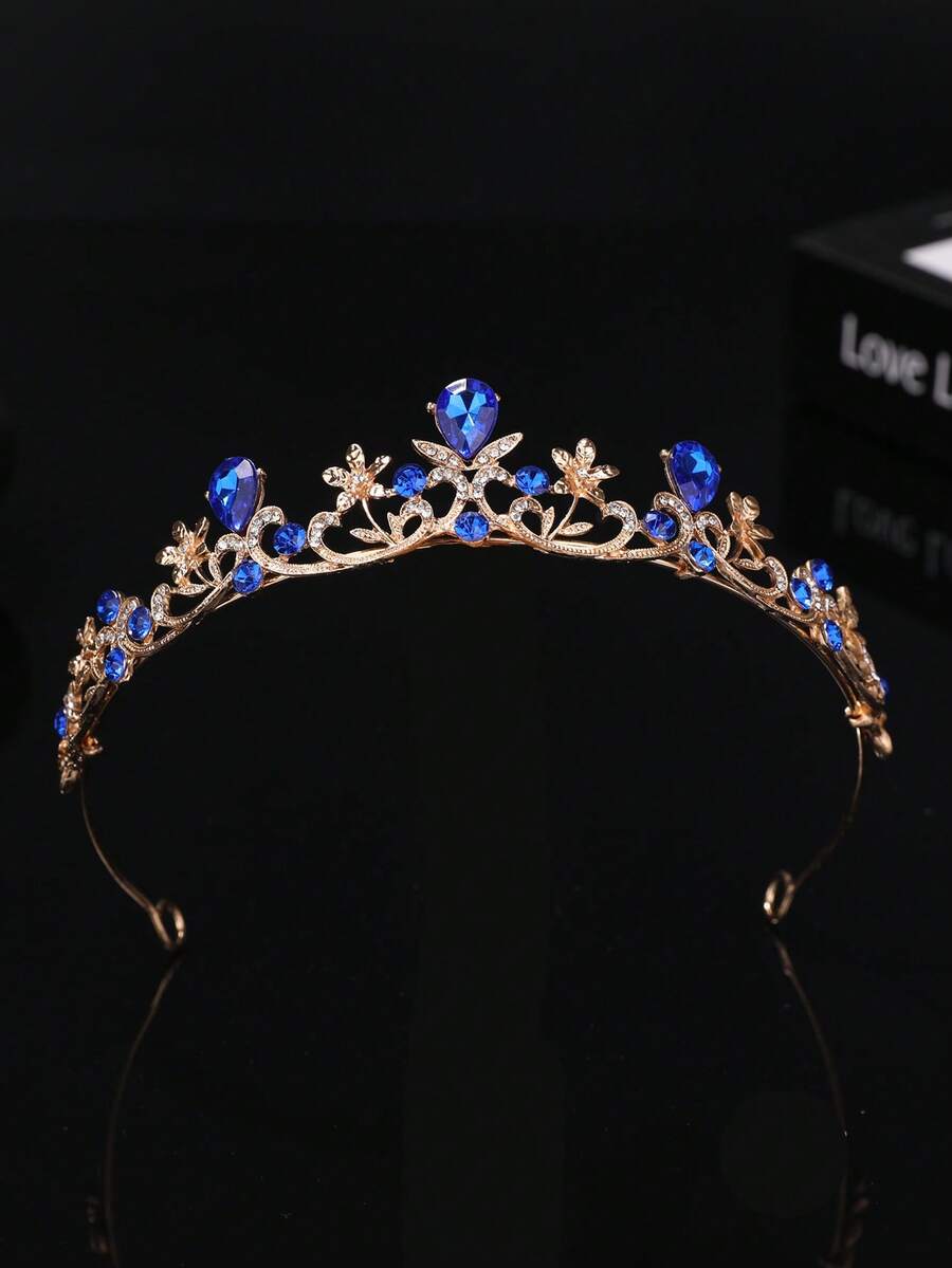 1件装女士时尚公主3D皇冠水钻发箍，优雅生日发饰，准新娘，派对，头饰，皇冠，头饰，服装皇冠，发饰花环，头饰 - 4224寶藍色 - 查看 1