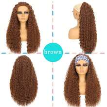 三合一合成假发，长款水波纹黑色假发，无缝翻转式免胶新手友好型深波浪卷发假发，配有抽绳头带，适合日常佩戴 - 彩色 - 查看 10