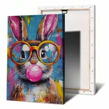 1pc Cute Rabbit Wearing Glasses Canvas Art Print - Vibrant Easter Wall Decor, Frameless Home Room Decoration, Ideal Holiday Gift, Rabbit Accessory - Multicolor - View 12