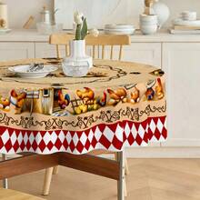 1pc Farmhouse Style Round Tablecloth, Easy Clean Dining Room Kitchen Home Decor, Farm Party Round Table Cover, Washable Round Tablecloth For Daily Dining Room And Living Room Decor, Suitable For Easter, Outdoor Picnic And More - 100% Polyester - Multicolor - View 4