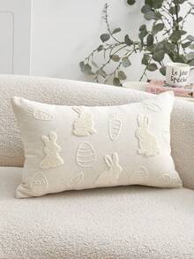 1 vỏ gối trang trí bằng vải lanh thêu hình thỏ Phục Sinh và cà rốt, thích hợp dùng làm vỏ gối trang trí cho ghế sofa trong nhà, lý tưởng cho phòng ngủ, ghế tựa, xe hơi, không kèm ruột gối. - Màu be - Xem 7