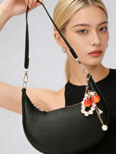 Elegante Pingente de Pérola de Cereja, Chaveiro de Cereja, Para Mulheres - Pingente de Cereja Vermelho Brilhante com Fecho Tipo Lagosta Dourado, Design de Fruta com Contas, Adequado como Acessório de Bolsa e Chave de Carro, Presente de Aniversário, Decoração Fofa