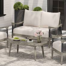 MERAX 2 Piece Patio Conversation Sets, Outdoor Acacia Wood Patio Seating Group,Woven Rope Loveseat With Cushions And Coffee Table For Porch, Garden, Backyard, Balcony, Grey Finish, Beige Cushion - Xám - Xem 2