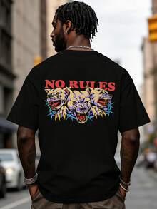 Men's Fashionable Loose Greyhound Print Round Neck Short Sleeve T-Shirt | Exquisite Design | Summer Essential | Easy To Match - Black - View 1