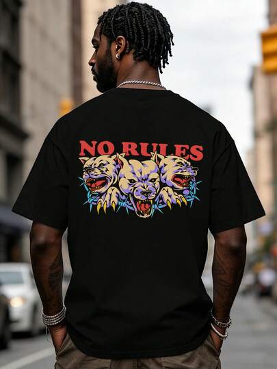 男士时尚宽松灰狗印花圆领短袖T恤 | 精致设计 | 夏季必备 | 易于搭配