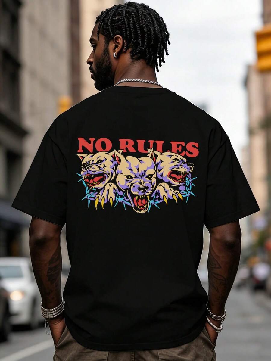 Men's Fashionable Loose Greyhound Print Round Neck Short Sleeve T-Shirt | Exquisite Design | Summer Essential | Easy To Match - Black - View 1