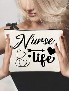 A Makeup Bag Printed With The Words"Nurse Like"Lightweight Toiletry Pouch, Spacious Zippered Makeup Pouch, Middle Eastern Accessory,Durable Fabric Compact Travel Cosmetic Pouch, Perfect Gift For Nurses, Nursing Students, Nurse'S Day, Graduation, Christmas, Nurse Accessories For Work,Unique Gift For Mom - Multicolor - View 2