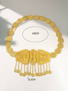 Herseygold 1pc Kurdish Turkish Bride Plated Gold Waist Chain, Middle Eastern Arabic Coin Totem Tassel Waist Belt, Women Long Dress Accessory, Festival Gift - Waist Chain - View 4