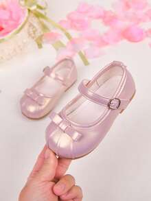 Girls Princess Shoes, Cute Bow Tie Pink Infant Shoes, Spring/Summer Children Shoes, Flat Leather Shoes With Magic Tape & Beads For Little Girls, Baby Ballerina Shoes - Pink - View 2