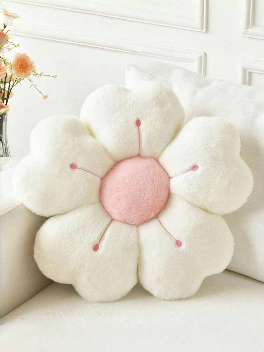 Daisy Pattern Throw Pillow, Soft Faux Fur Cushion, Suitable For Sofa, Bedroom And Living Room