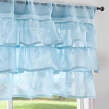 Linen Valance Sheer Double Layer Kitchen Window Curtain Leaf Embroidered Valance Living Room Cafe Farmhouse Filtering Rustic Country Curtain 18 Inch Rod Pocket 1 Panel White Home Decor - *破舊別緻藍 - 查看 6