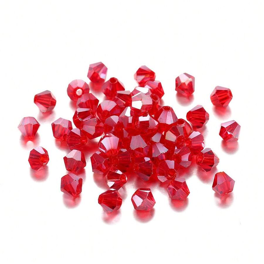 400pcs/Bag Shiny Glass Rhombus Beads, Pentagonal Loose Beads For DIY Jewelry, Bracelets, Earrings, Necklaces, Hair Accessories And Crafts - Glass Beads For Creative Projects - Red - View 1