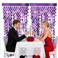 10-Piece Set 3.2 Ft * 6.6 Ft Valentine's Day Metallic Foil Tassel Backdrop, Red/Purple Heart-Shaped Wire Tassel Strips, Photography Prop Backdrop Fabric, Engagement Wedding Party Decorations - Màu tím - Xem 3
