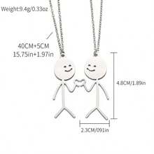 2pcs Cute Matchstick Heart Pendant Necklace Set, Couple Necklace For Lovers, Daily Wear Jewelry, Valentine's Day Gift - Yellow Gold - View 4
