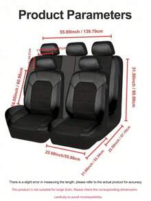 全套汽车座椅套（5座/9件），前排座椅套（2座/4件），通用型汽车座椅套，采用皮革和3D透气网布制成，拉链设计，预留头枕开口，适用于轿车、卡车和SUV，兼容安全气囊。9件套包含：2个前排座椅套、1个靠背套、1个后排座椅套和5个头枕套。4件套包含：2个前排座椅套和2个头枕套。