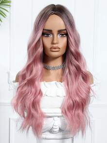 耐热长波浪卷假发 渐变粉色假发 女士长卷假发 女孩合成假发 日常派对使用 日常派对角色扮演假发，送给女朋友的派对服装礼物 - 漸層粉紅色 - 查看 4