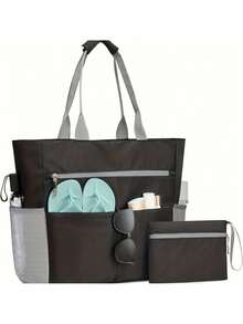 两件套沙滩包，大容量可折叠手提包，适合海边度假、健身旅行 - 彩色 - 查看 7