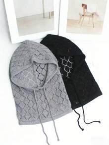 1pc Women's Fashion Knitted Hooded Neck Warmer, Drawstring Balaclava Hat, Versatile For Commuting
