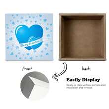 Valentine's Day Decorative Wooden Box - Square White Box With Light Blue & White Printed Design, Overlapping Glossy Blue Hearts, Smaller White - Outlined Blue Heart, Light Blue Ribbon With 'Be My Valentine' Text, Surrounding Smaller Light Blue Hearts & Bursting Sunburst Lines On Light Blue Background, Festive Valentine's Day Theme Decor Box - White - View 4