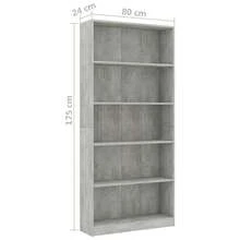 vidaXL Libreria a 5 Livelli Gris béton 80x24x175cm Bois ingénierie - Grigio - Visualizzare 6